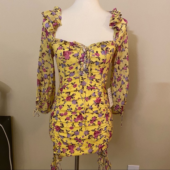 FOR LOVE & LEMONS BEAUMONT FLORAL SILK MINI DRESS - Picture 5 of 9